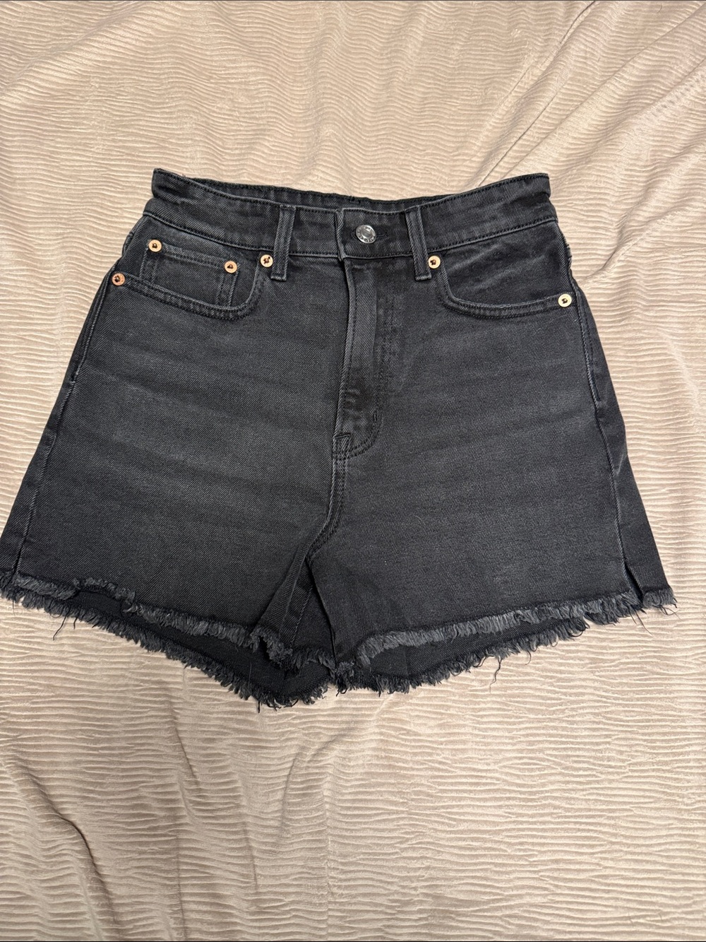 American Eagle Outfitters Black High-Rise Frayed Denim Shorts